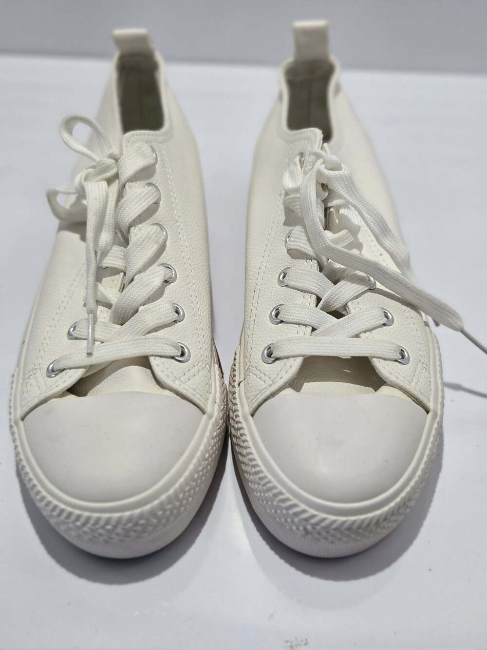 Primark White Faux Leather Low-Top Lace-Up Sneakers